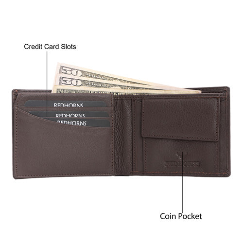 Men's Genuine Leather Bi-Fold Wallet#color_redwood-brown