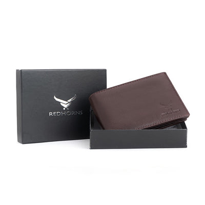 Men's Genuine Leather Bi-Fold Wallet#color_redwood-brown