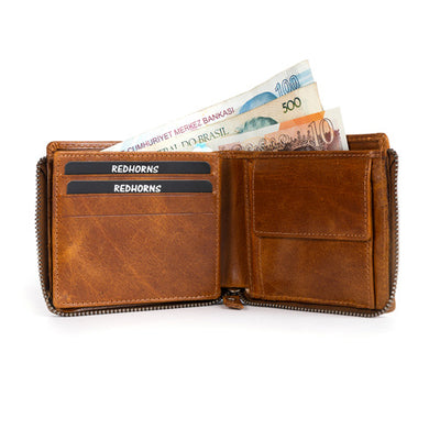 Men's Genuine Leather Bi-Fold Wallet Tan#color_tan