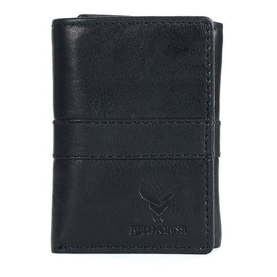 Men's Genuine Leather Tri-Fold Wallet Black#color_black