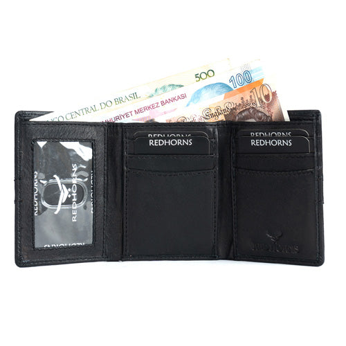 Men's Genuine Leather Tri-Fold Wallet Black#color_black
