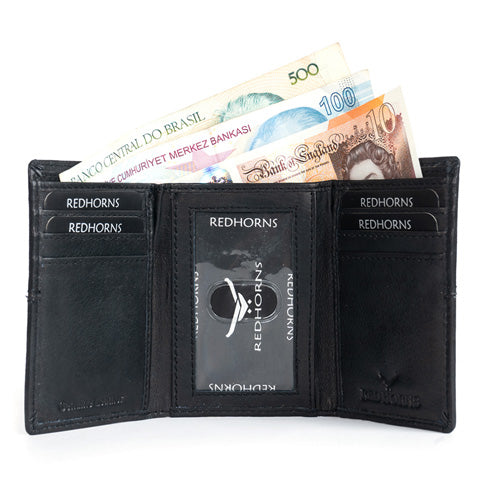 Men's Genuine Leather Tri-Fold Wallet#color_black