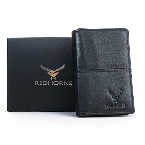 Men's Genuine Leather Tri-Fold Wallet#color_black