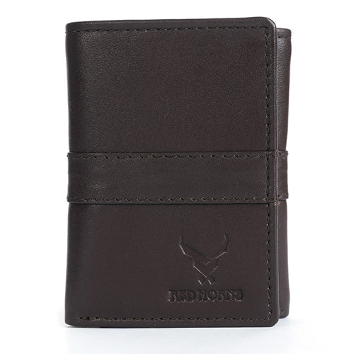 Men's Genuine Leather Tri-Fold Wallet Brown#color_brown