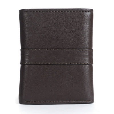 Men's Genuine Leather Tri-Fold Wallet Brown#color_brown