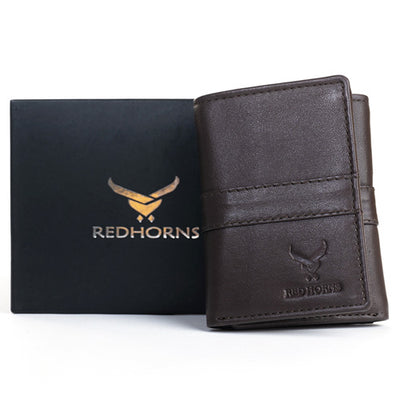 Men's Genuine Leather Tri-Fold Wallet Brown#color_brown
