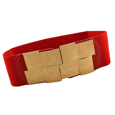 Block Shaped Design Ladies Elastic Belt#color_red