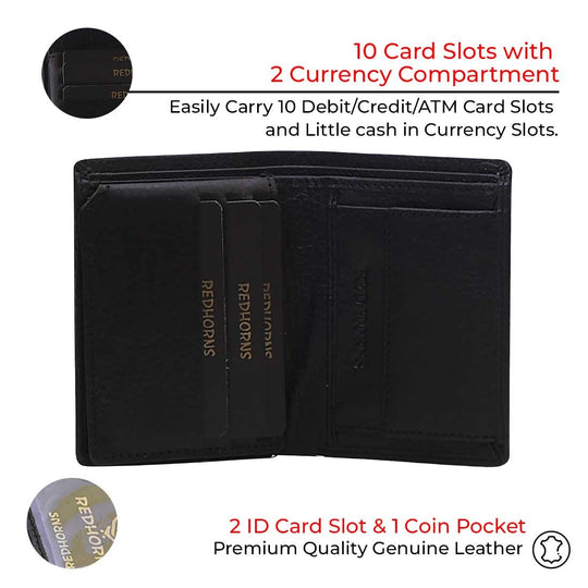 Men's Genuine Leather Bi-Fold Wallet#color_black