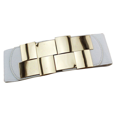 Block Shaped Design Ladies Elastic Belt#color_white