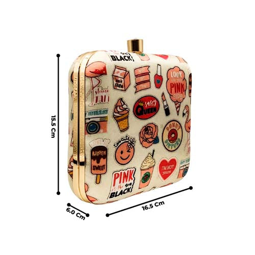 Travel Art Graphic Printed Multicolor Women's Clutch Bag With Detachable Sling Chain